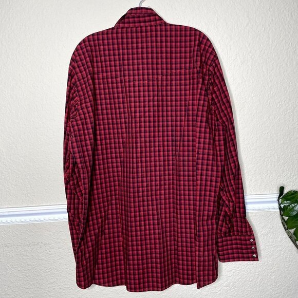 Wranlger Men's XLT Pearl Snap Long Sleeve Button Down Shirt Red & Black Plaid - Picture 6 of 6